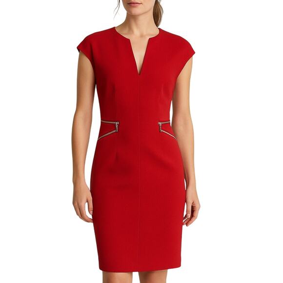Amanda Wakeley Red Shift Dress Cap Sleeve Formal Cocktail Midi Dress Size 8 - Picture 1 of 6